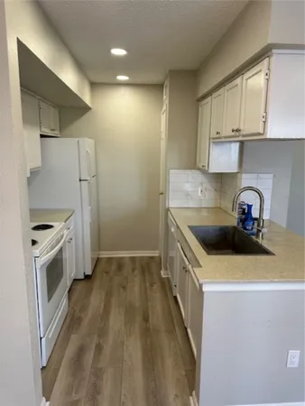 a kitchen with a sink a stove and refrigerator