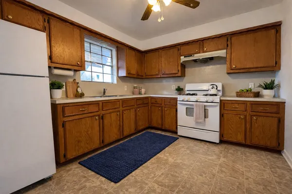a kitchen with a sink cabinets and stainless steel appliances