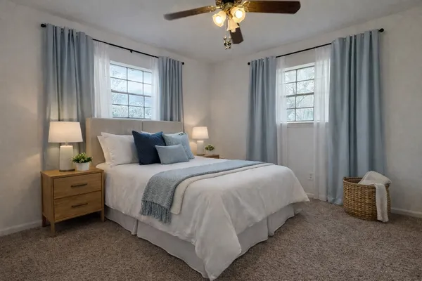 a bedroom with bed and window