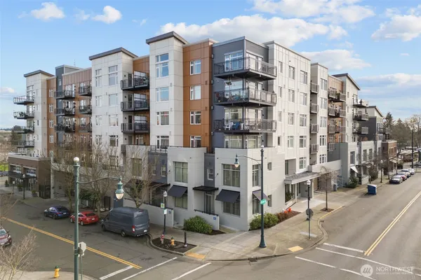 a city view with tall buildings