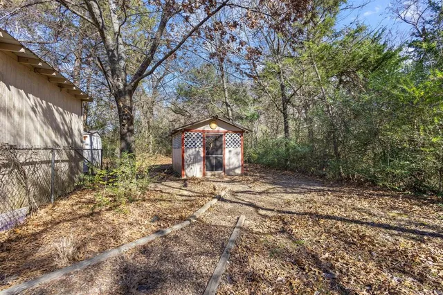 a view of a yard with a tree