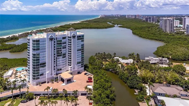 an aerial view of lake and city
