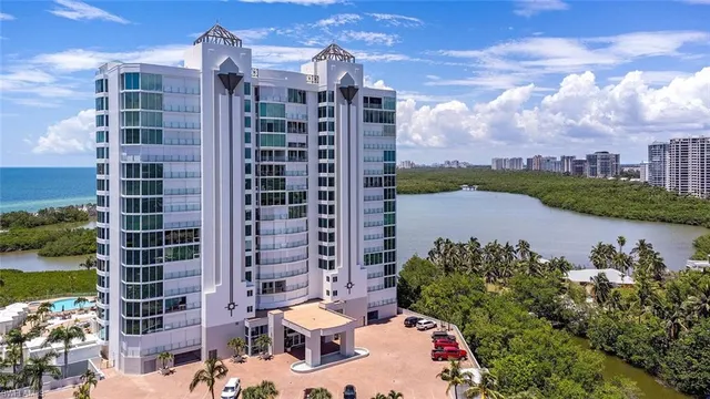 a view of a lake with a terrace