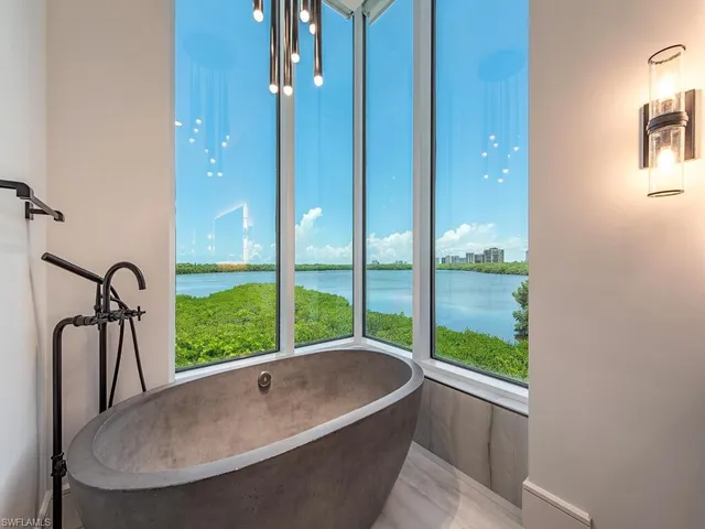 a view of a bathroom from a tub