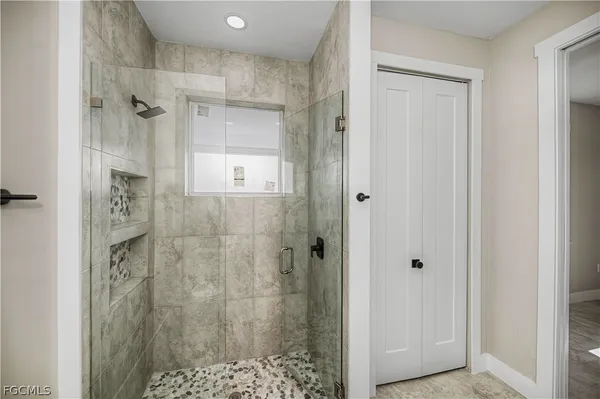 a bathroom with a shower