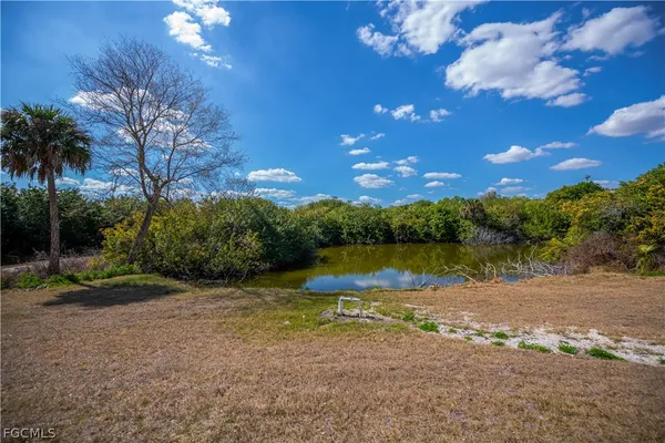 a view of a lake from a yard
