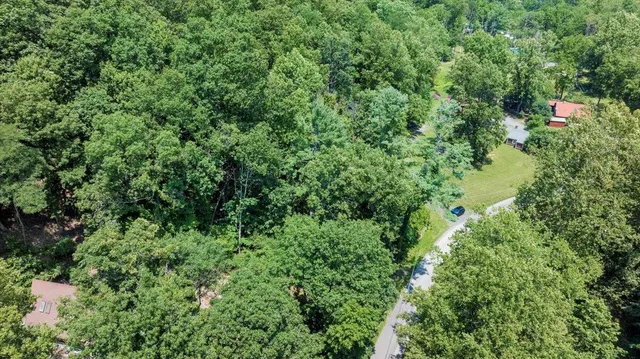 an aerial view of a house with a tree