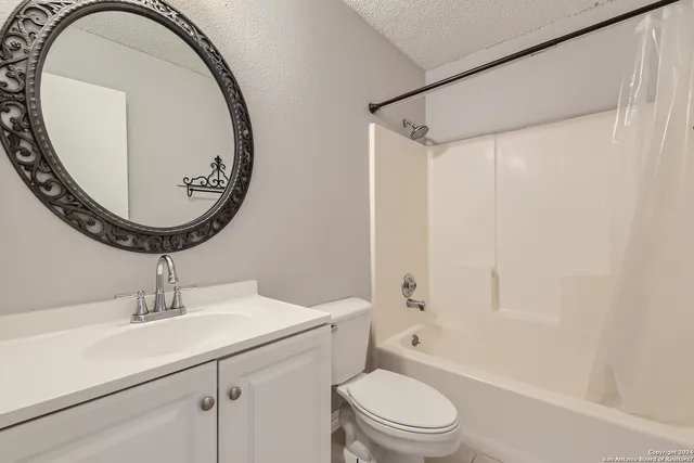 a bathroom with a sink a toilet and a mirror