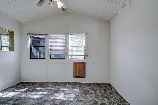 a room with window and gate