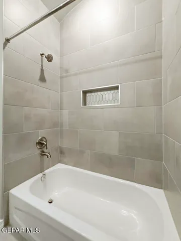 a bathroom with a bathtub