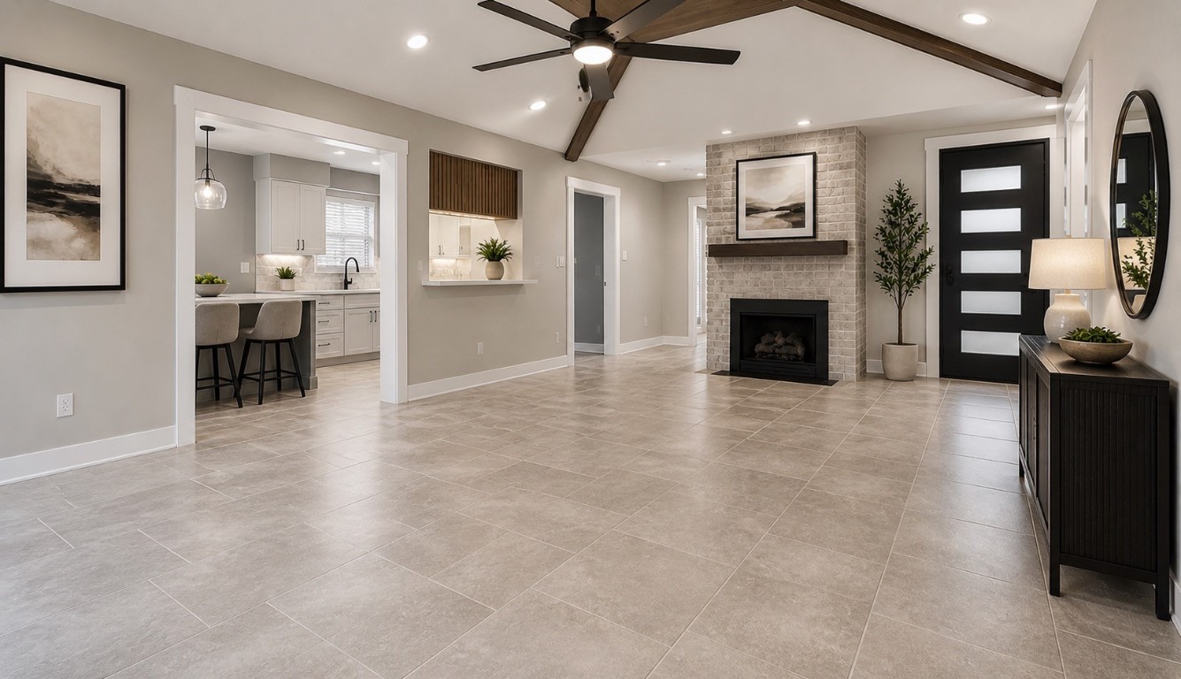 42 Devonshire Drive Conroe, TX 77304 - Photo 5 of 28 VIRTUALLY STAGED PHOTO. New tile flooring coming! Sunken living are will be removed.
