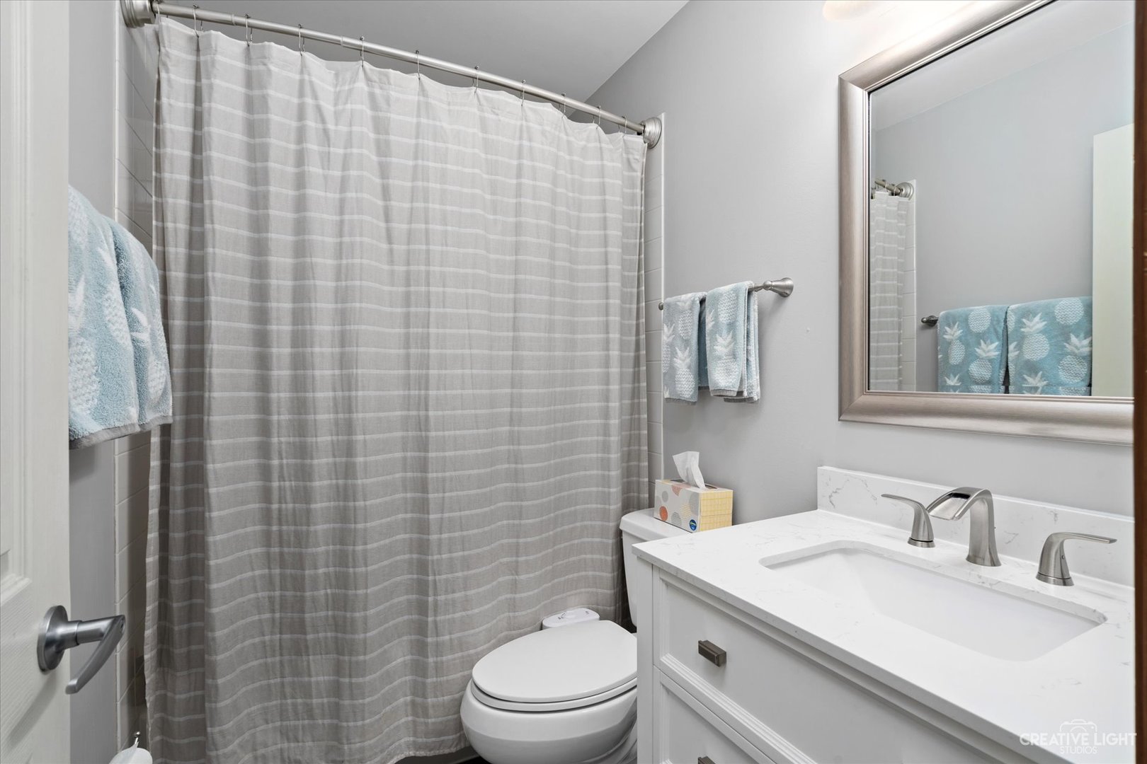 1180 Coldspring Road Elgin, IL 60120 - Photo 16 of 18 a bathroom with a sink a toilet and shower curtain