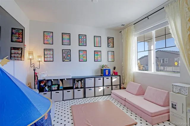 a living room with furniture a rug and a window