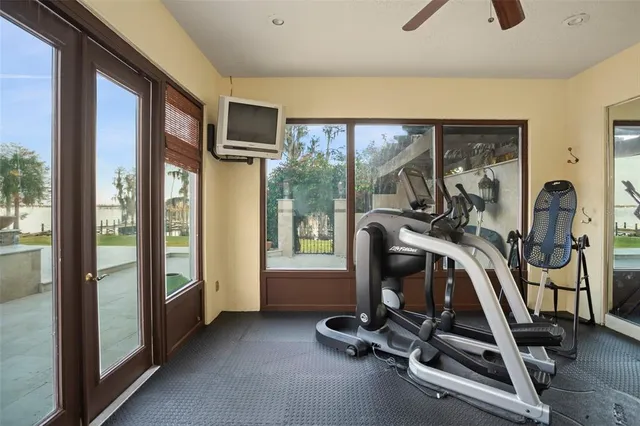 a room with a table and chairs