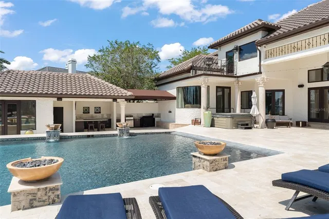 a view of a building with sitting area