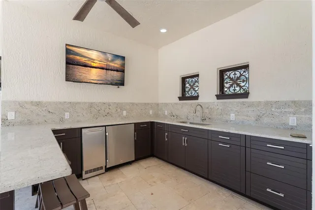 a view of a big yard with a fountain and a big yard