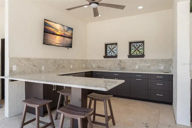 a view of a park with large trees