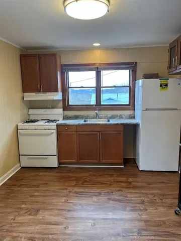 a kitchen with a stove a sink and a refrigerator