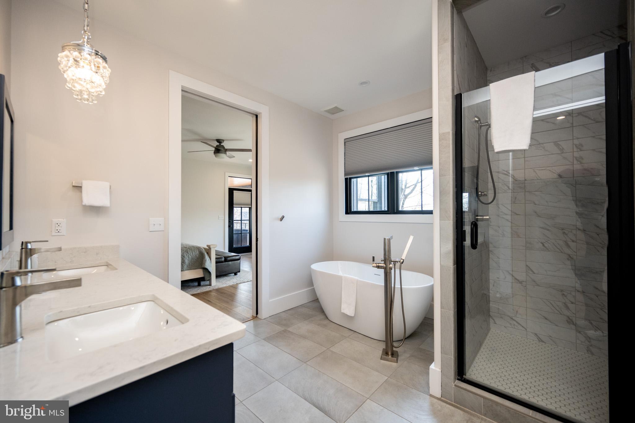 415 Mountaintop Road McHenry, MD 21541 - Photo 27 of 134 a en suite bathroom with a double vanity sink a mirror and a shower