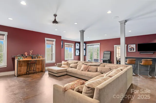 a view of a room with shelves