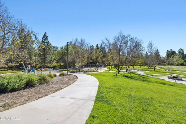 a swimming pool with lots of tress in the background