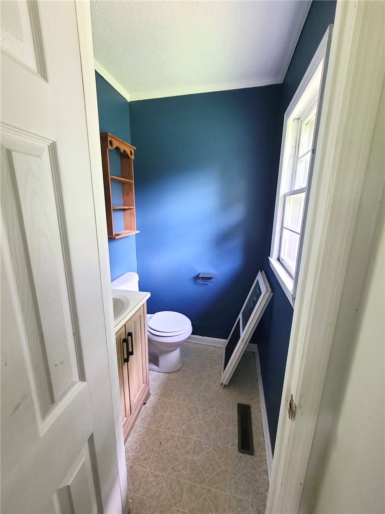 110 Ridgemont Court Greenwood, SC 29649 - Photo 13 of 14 A compact bathroom with bright blue walls offers functionality and natural light.