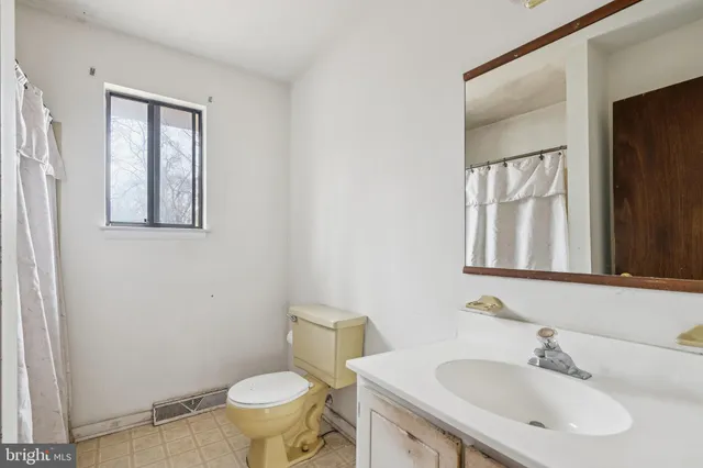 a bathroom with a sink a toilet and a mirror