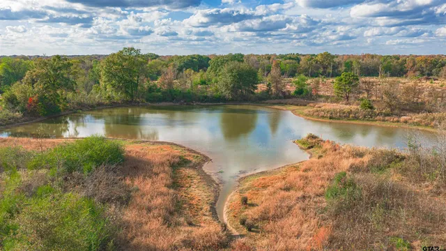 a view of a lake with houses in the back