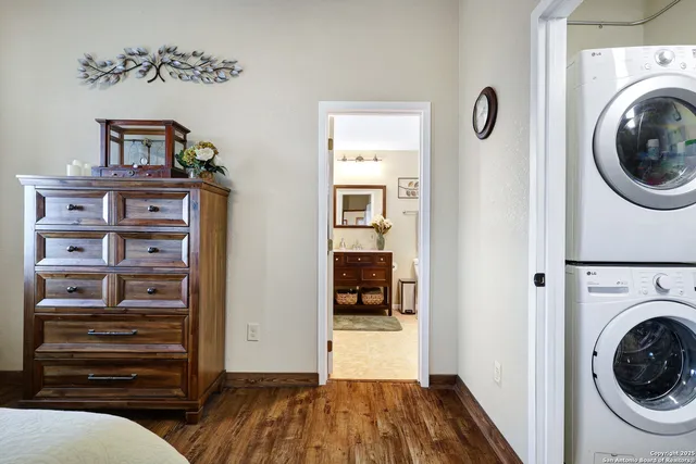 a view of a yard from a balcony