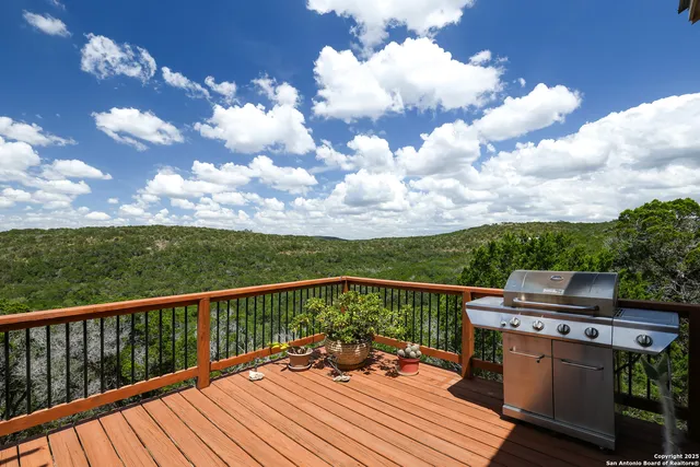a view of backyard with seating area and trees
