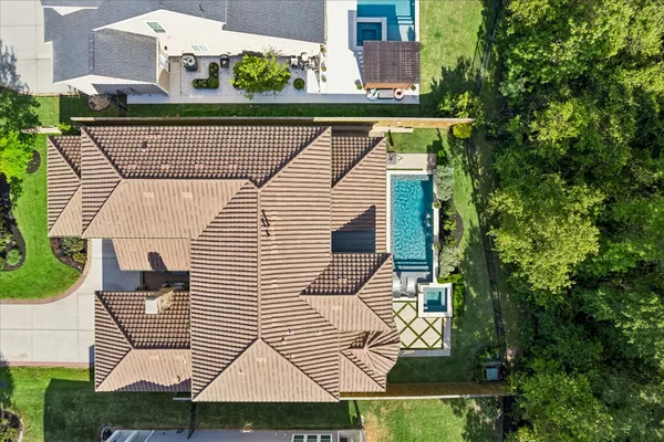 an aerial view of a house