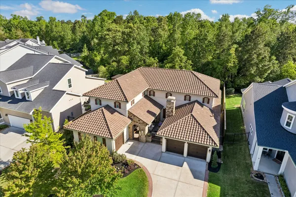 an aerial view of a house
