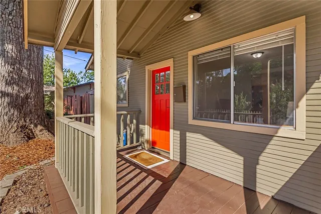 a view of a house with a large window