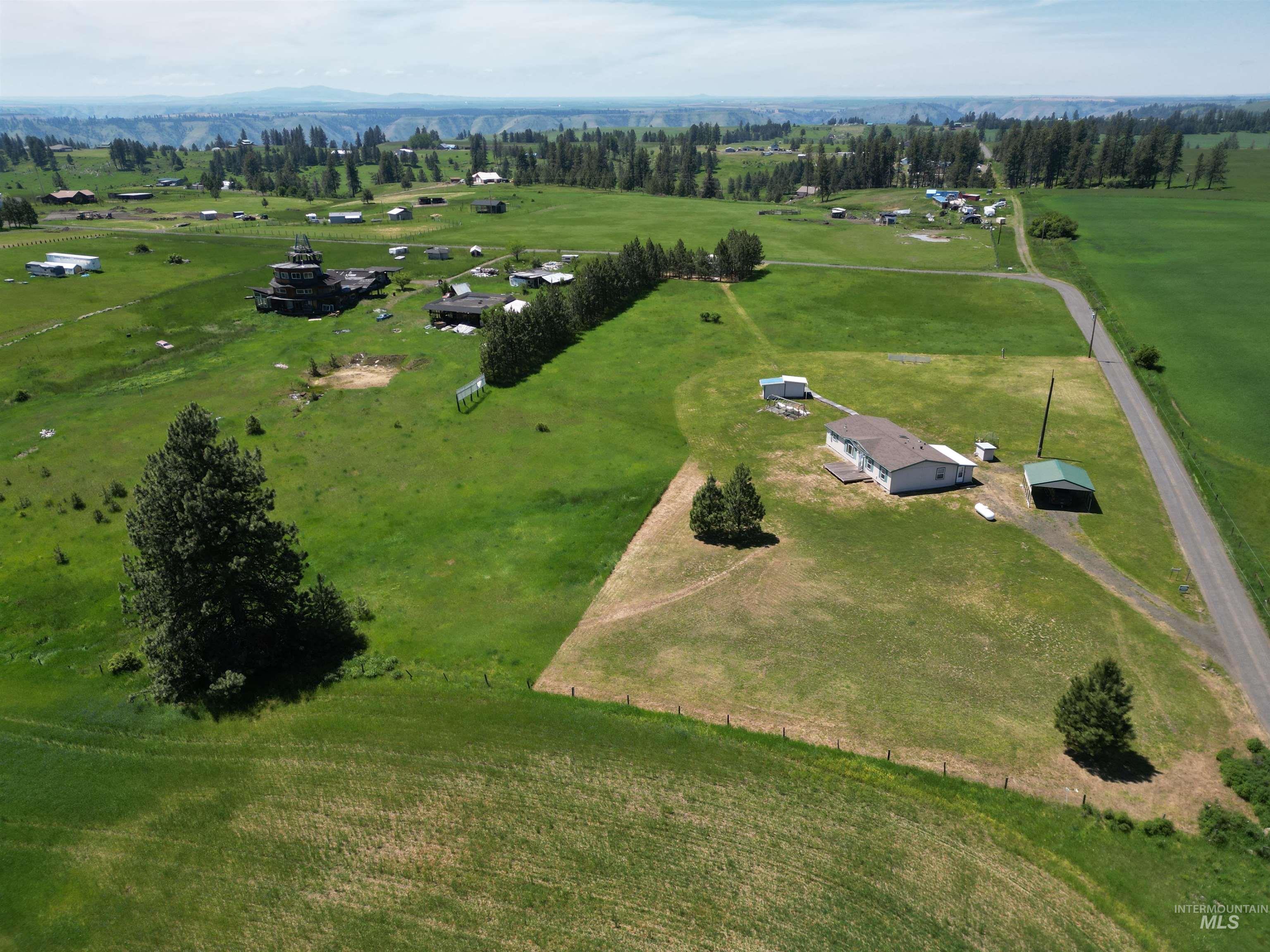 135 Harrisburg Road Kamiah, ID 83536 - Photo 22 of 41 Expansive green land with a single-story residence featuring a brown roof