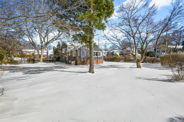 a view of road with large trees
