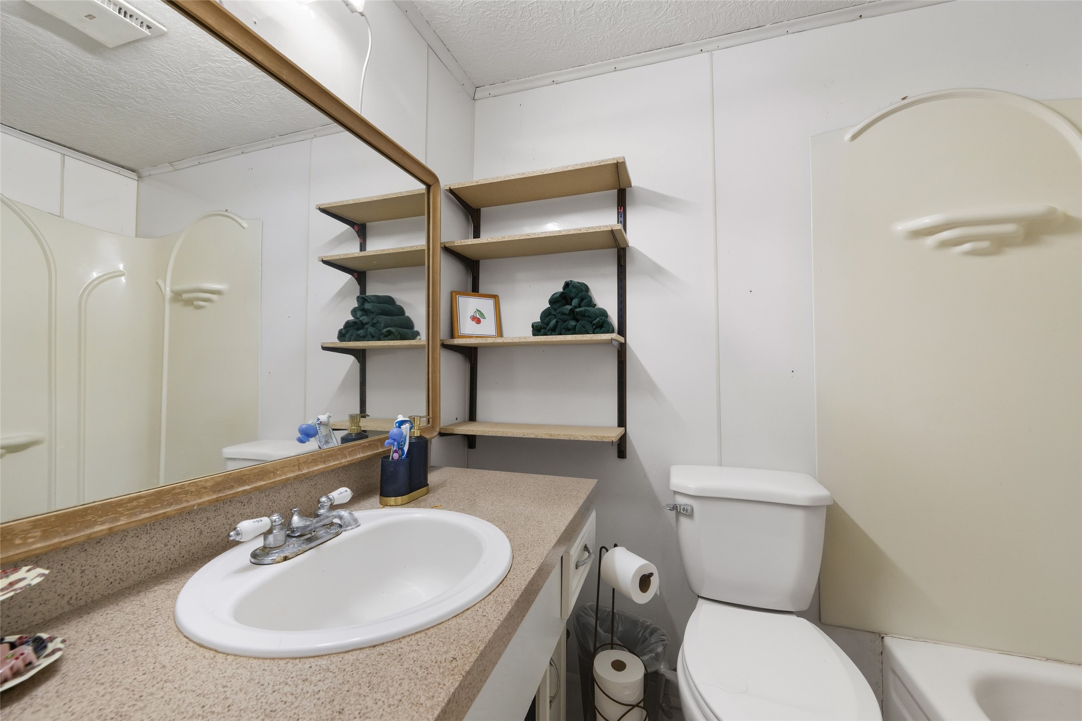 4205 Lariat Drive Baytown, TX 77521 - Photo 17 of 31 a bathroom with a toilet sink and mirror