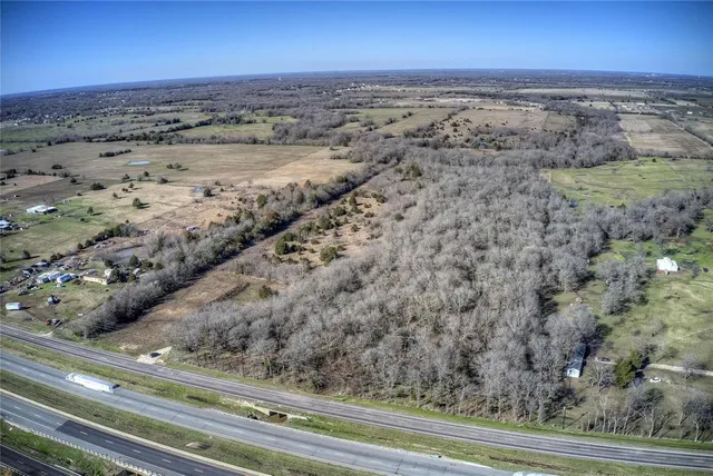 a view of a dry yard with trees