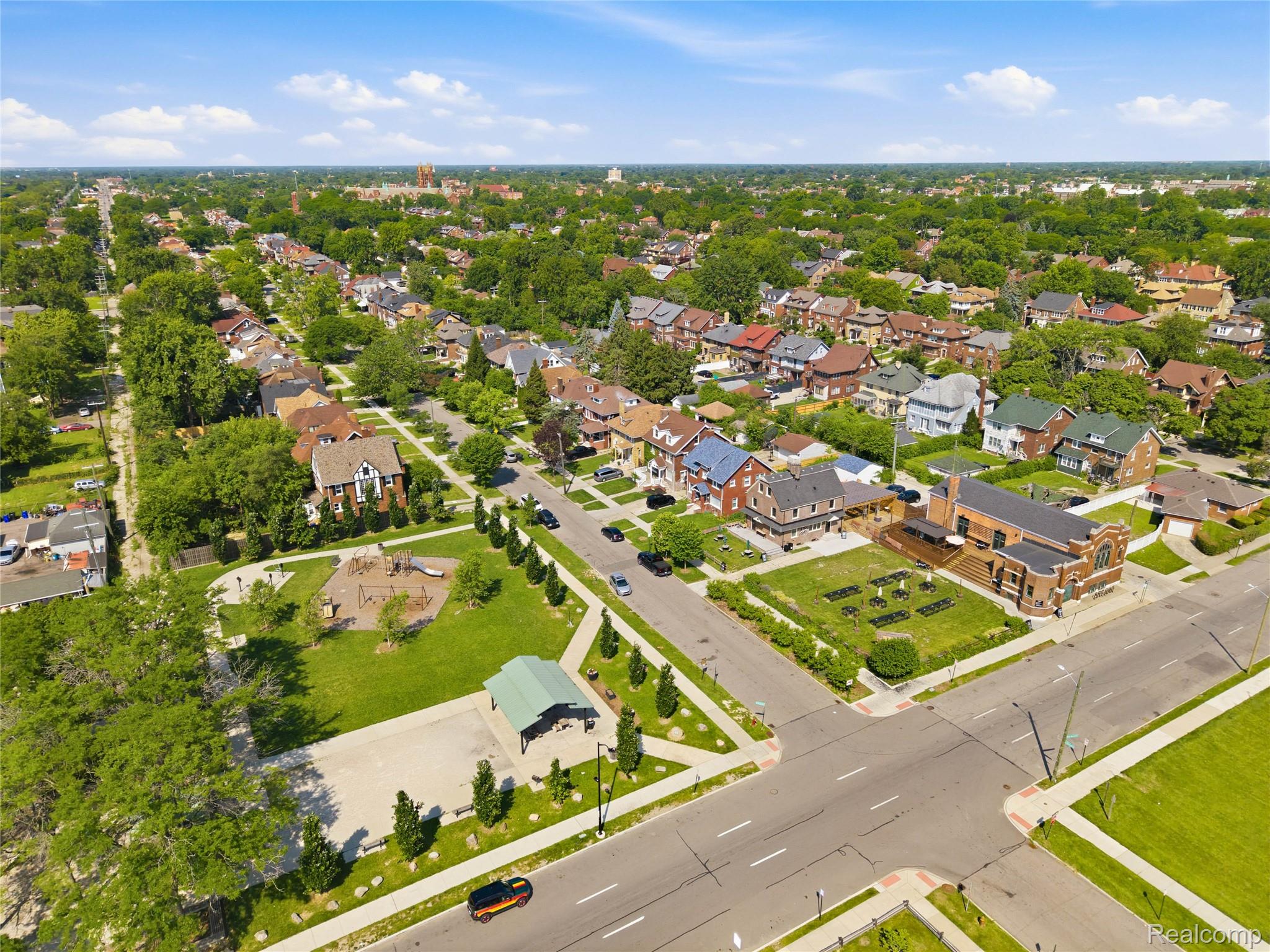 1945 Atkinson Street Detroit, MI 48206 - Photo 47 of 49 Expansive aerial perspective showcasing a residential neighborhood with mature trees