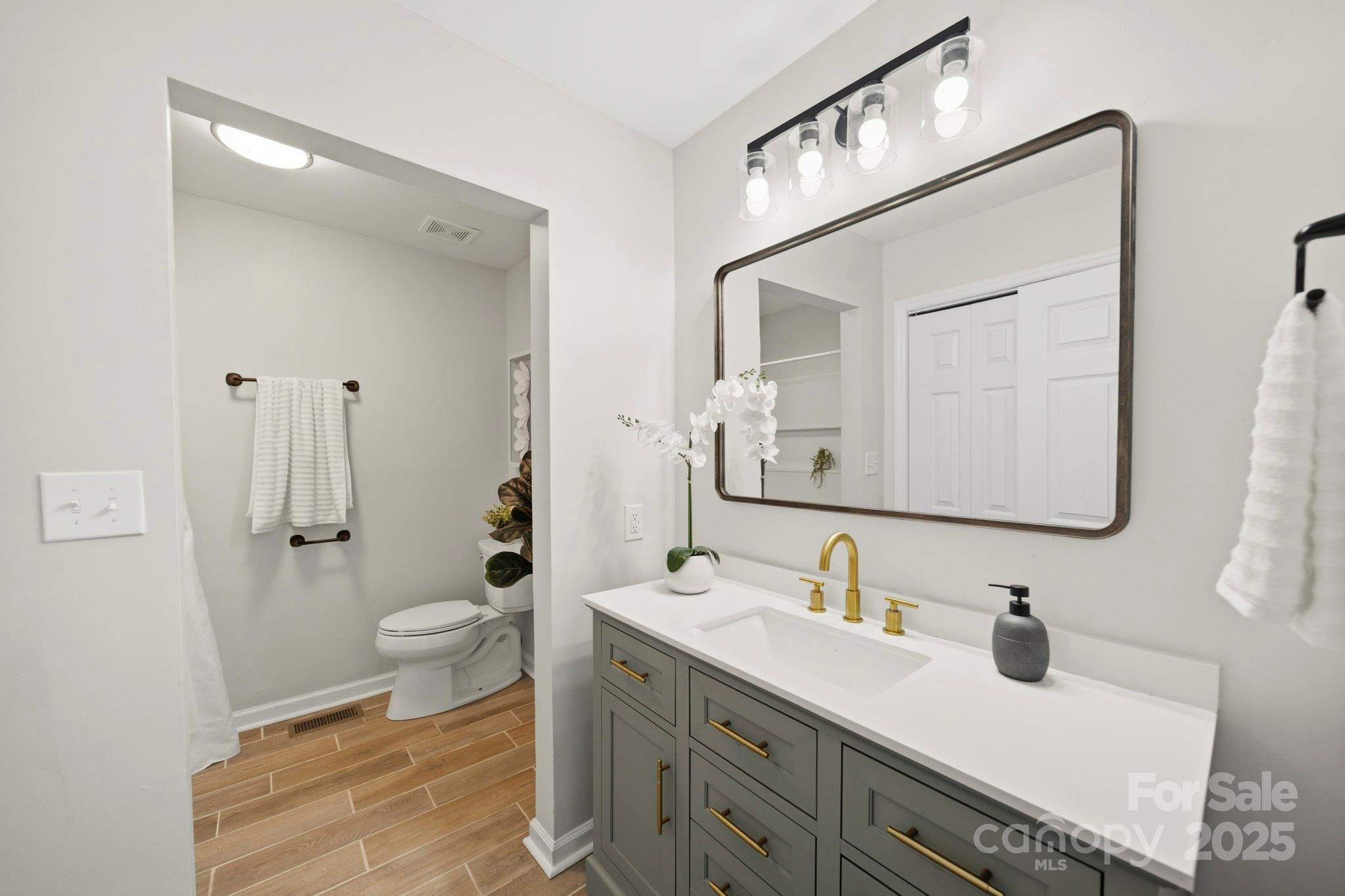 9329 Possum Hollow Road Fort Mill, SC 29707 - Photo 14 of 45 a bathroom with a toilet sink and mirror