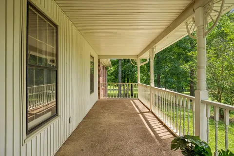 a view of a balcony with garden
