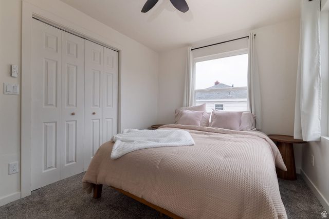 479 South 100 West Vernal, UT 84078 - Photo 6 of 13 Bedroom featuring carpet floors, a closet, and ceiling fan