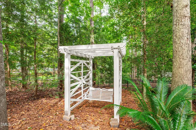 a view of a porch with a tree