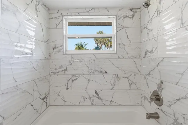 a bathroom with a bathtub