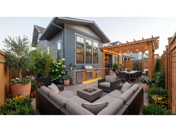 a outdoor living space with furniture and garden