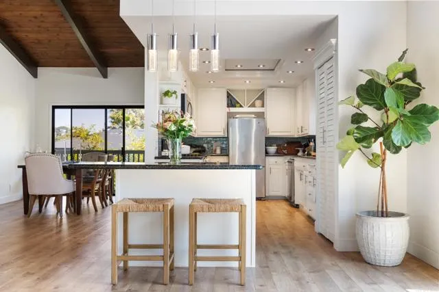 601 Neptune Avenue Encinitas, CA 92024 - Photo 5 of 36 a living room with furniture a potted plant and a kitchen view