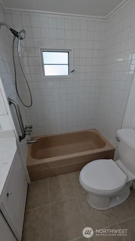 a bathroom with a toilet and a bathtub