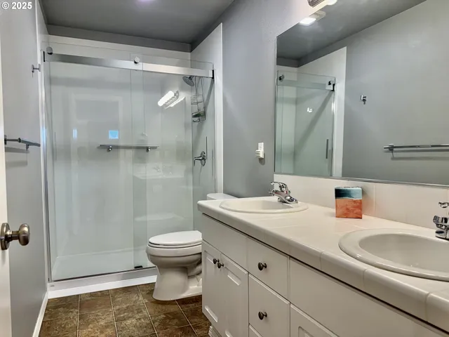 a bathroom with a sink a mirror and toilet