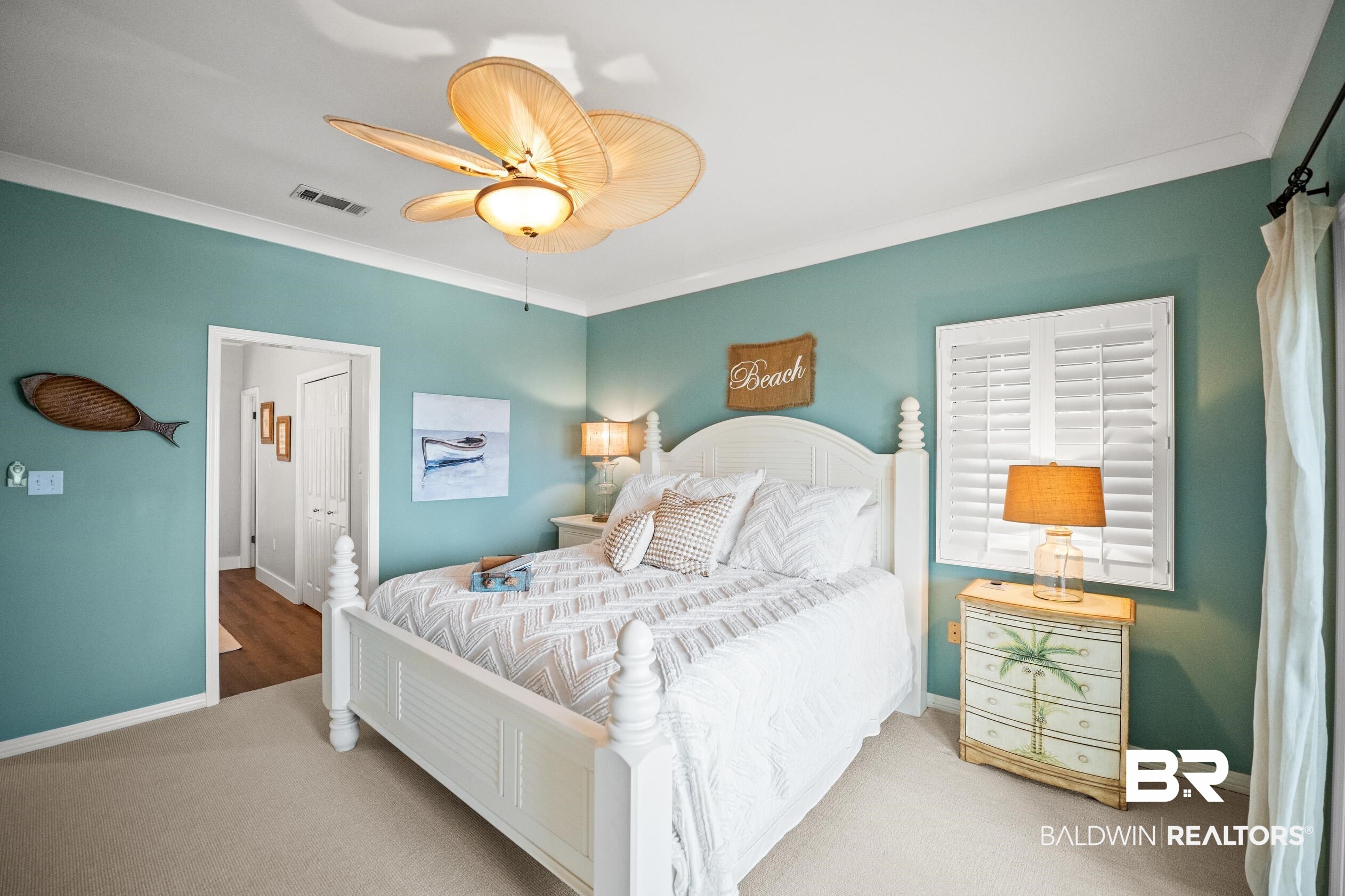 30954 River Road Orange Beach, AL 36561 - Photo 40 of 59 Carpeted bedroom featuring baseboards, ceiling fan, and crown molding