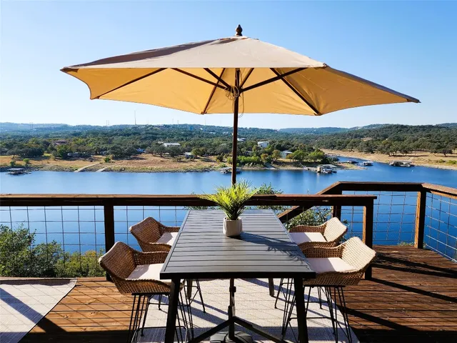 a view of a terrace with furniture