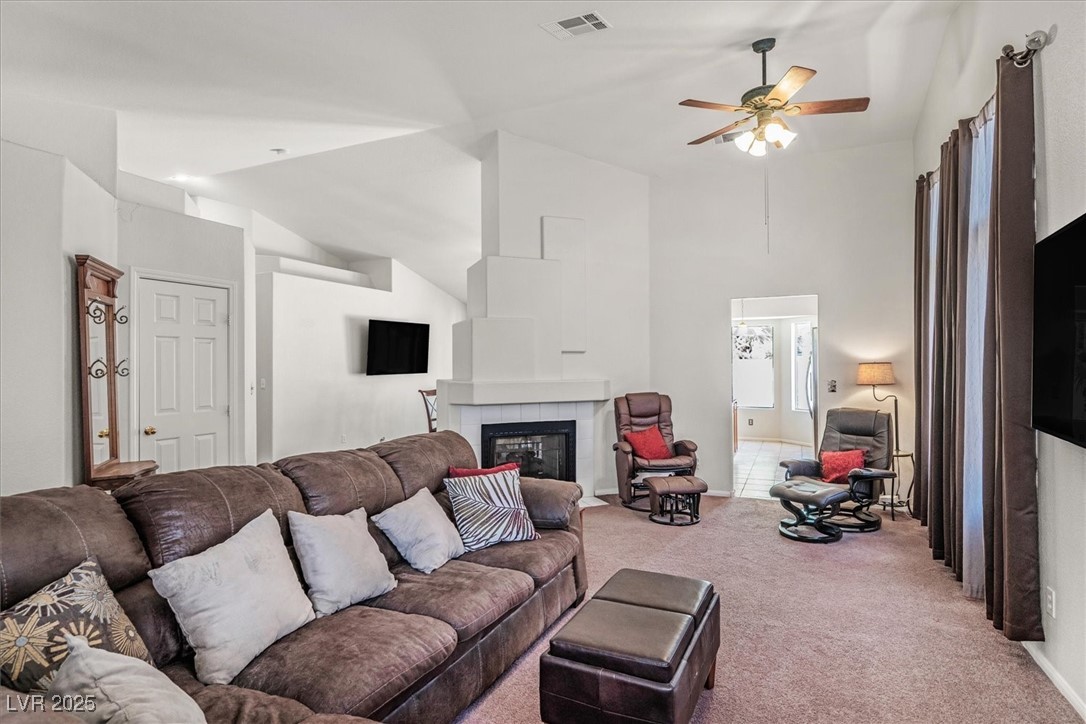 130 Park Ridge Lane Henderson, NV 89002 - Photo 5 of 69 Living room featuring lofted ceiling, carpet, ceil